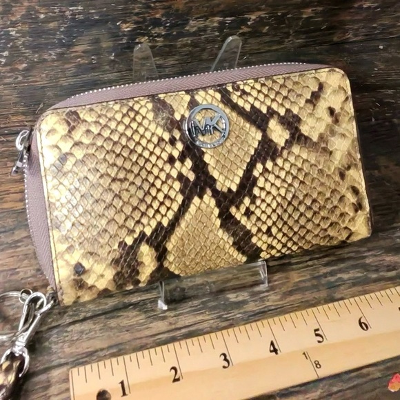 Michael Kors Gold and Brown Snake Print Wristlet - Picture 1 of 7